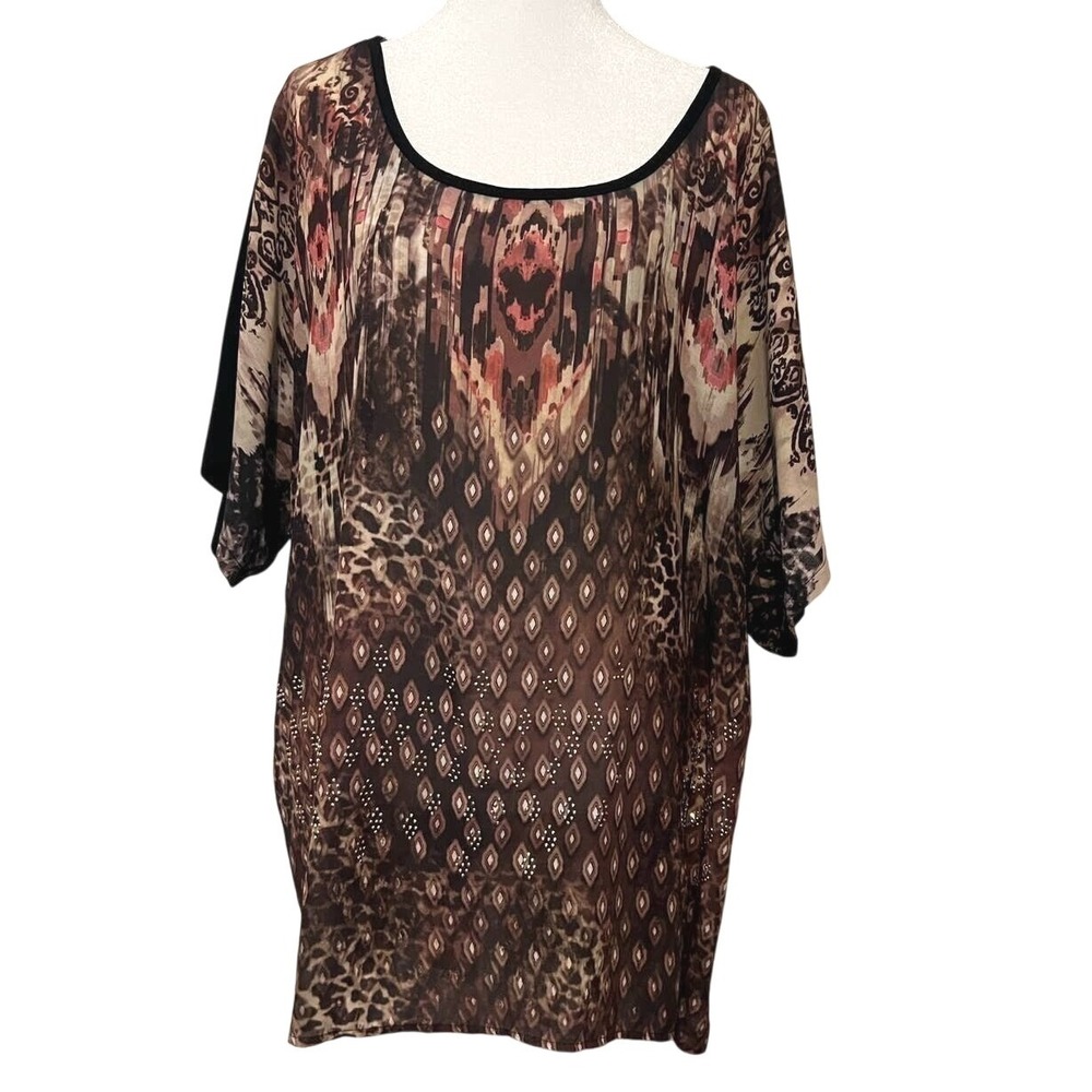 Cato Plus Size 26/28 Blouse Loose Flowy Scoop Neck Hi Low Earthy Career Boho